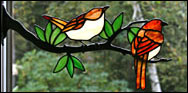 Stained Glass Carolina Wrens on a branch with berries