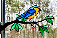 Stained Glass Eastern Bluebird with Berries