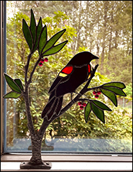 Red-winged Blackbird in Stained Glass