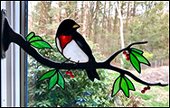 Rose Breasted Grosbeak with Berries in Stained Glass by Chippaway Art Glass