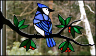 Blue Jay with Berries in Stained Glass by Chippaway Art Glass