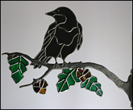 Stained Glass Crow with Acorns by Chippaway Art Glass