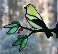 Stained Glass Goldfinch with Berries