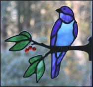Stained Glass Indigo Bunting with Berries