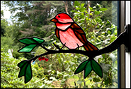 Stained Glass Purple Finch with Berries