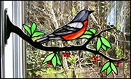Robin with Berries in Stained Glass by Chippaway Art Glass