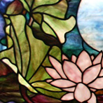 Dragonfly and Water Lilies in stained glass