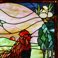 Sunrise Rooster with Chicks and Eggs in Stained Glass by Chippaway Art Glass